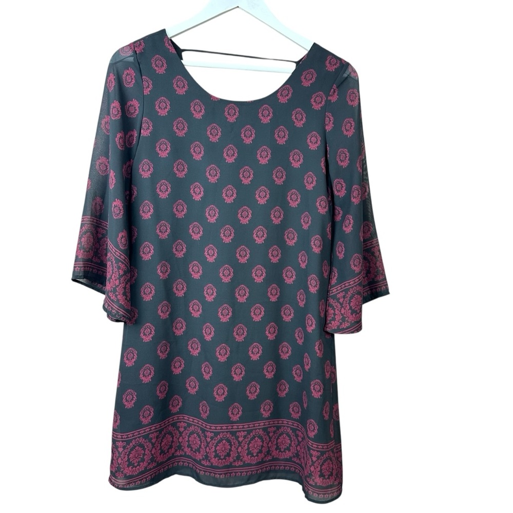 Millibon Medalion Print Cutout Bell Sleeve Dress Women Sz S
